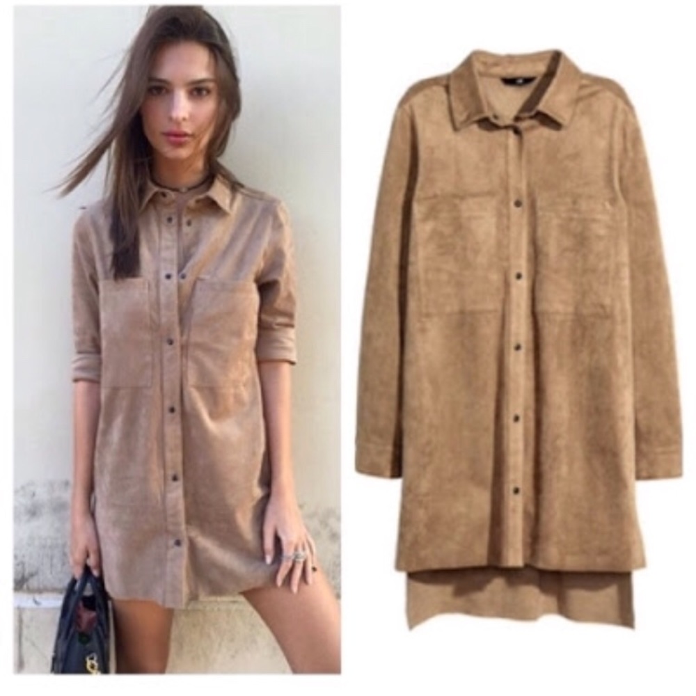 H&M Suede Shirt Dress as seem on Emily O’Rata
